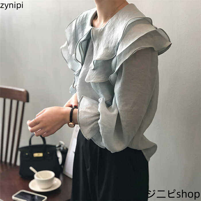 【スーパーSALE 10%OFF+P5倍】ブラウス シャツ レディース 長袖 トップス とろみシャツ ブラウス フリルブラウス ボリューム袖 トップス シャツ シアー 長袖 ケープ襟 春 秋 冬 シンプル エレガント 大きいサイズ 通勤 OL 可愛い 着痩せ フォーマル デート 送料無料