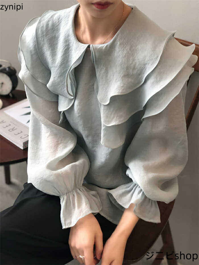 【スーパーSALE 10%OFF+P5倍】ブラウス シャツ レディース 長袖 トップス とろみシャツ ブラウス フリルブラウス ボリューム袖 トップス シャツ シアー 長袖 ケープ襟 春 秋 冬 シンプル エレガント 大きいサイズ 通勤 OL 可愛い 着痩せ フォーマル デート 送料無料