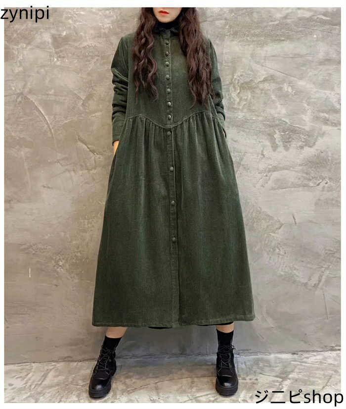 ワンピース コート レディース シャツワンピース ロング丈 ロングワンピース ロングワンピ ロング シャツ コーデュロイ オーバーサイズ 長袖 コールテン 羽織り ライトアウター ゆったり 長袖 体型カバー 秋 冬 大きめサイズ ロングシャツワンピース 送料無料