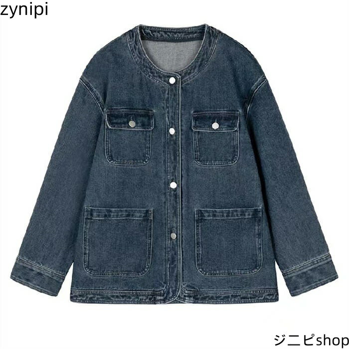 デニムジャケット ゆったり レディース 春秋 デニムコート ファッション ノーカラー デニムアウター Gジャン ジージャン デニム ジャケット 長袖 ショート アウター 上着 ライトアウター 羽織 カジュアル ゆったり 大人 トップス 原宿風 通学 おしゃれ 送料無料