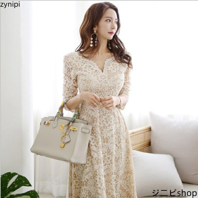 送料無料 ロングワンピース レディース ワンピースパーティードレス 袖あり 韓国風 結婚式 ドレス レース ワンピース ロング丈 フォーマルドレス 上品 大きいサイズ お呼ばれ 二次会 同窓会 服 着痩せ 20代 30代