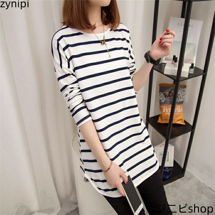 チュニック ワンピース チュニックワンピース ブラウス レディース 秋 ロング丈 トップス シャツ tシャツ 綿麻調 ボーダー 長袖 大きいサイズ ゆったり カジュアル プルオーバー 体型カバー 送料無料