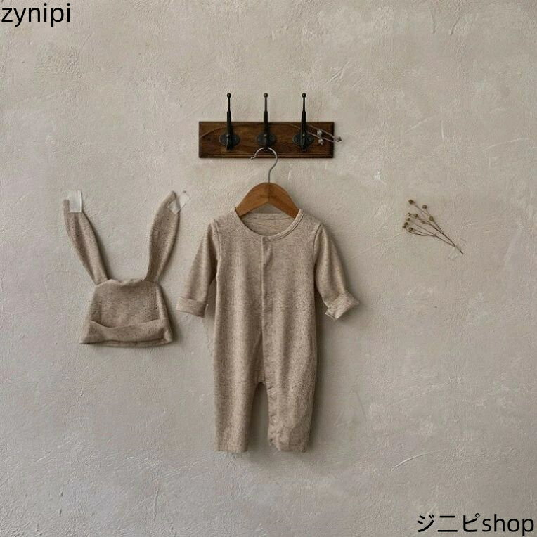 【15日までクーポン利用で7182円→5027円】うさ耳 ボンネット ロンパース 2点セット うさぎ ウサギ 耳 耳付き ベビー ロンパース 干支 兎 着ぐるみ 子供服 キッズ 男の子 女の子 カバーオール 帽子 新生児 韓国風 可愛い 防寒着 普段着 長袖 66 73 80 90