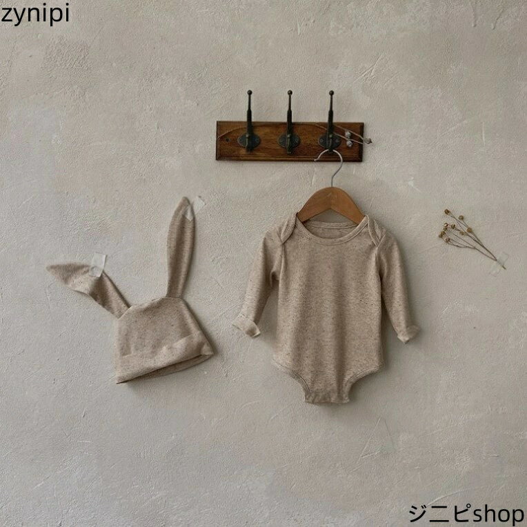 【15日までクーポン利用で7182円→5027円】うさ耳 ボンネット ロンパース 2点セット うさぎ ウサギ 耳 耳付き ベビー ロンパース 干支 兎 着ぐるみ 子供服 キッズ 男の子 女の子 カバーオール 帽子 新生児 韓国風 可愛い 防寒着 普段着 長袖 66 73 80 90