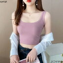 送料無料 タンクトップ ショート丈 へそ出し Uネック レディース キャミソール トップス Tシャツ ノースリーブ インナー タイト カットソー ラウンドネック...