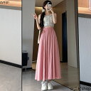 接触冷感 タック ロング丈 体型カバー カジュアル フレアスカート ロングスカート スカート 涼しい ひんやり ゆったり ウエストゴム ボリューム 無地 春 夏 マキシスカート ボ きれいめ レディース