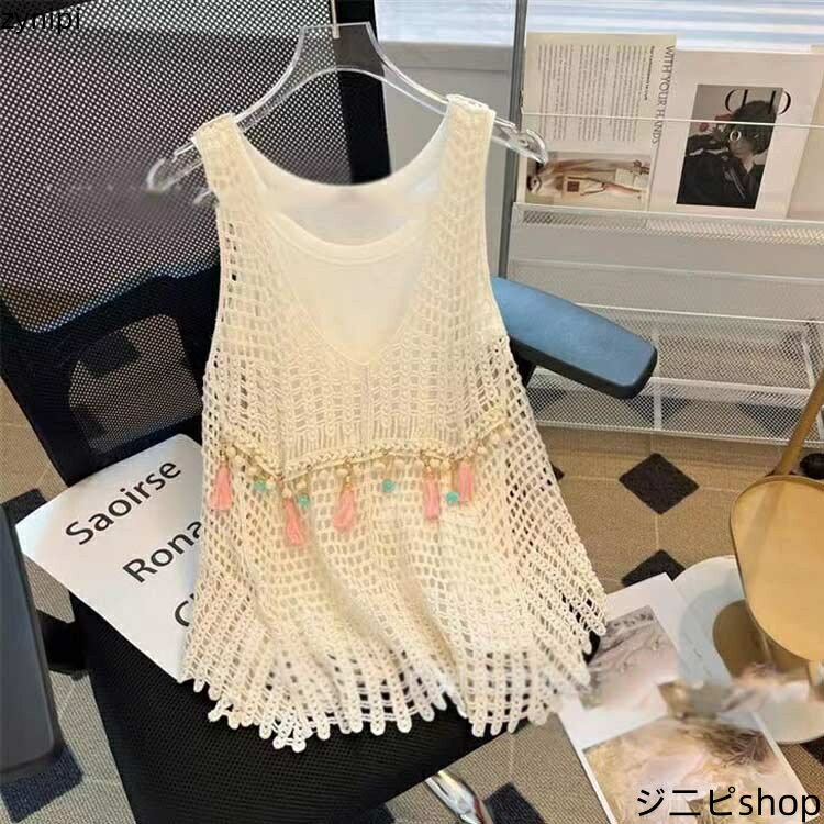 重ね着 かぎ編み ニットベスト 透け編みベスト 無地 レディース 春 プルオーバー トップス 前開き 透かし編み レイヤード Vネック 花柄 夏 全5タイプ 涼しい 大人 可愛い きれいめ 透け ゆったり レイヤード
