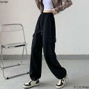 メンズライク ハイウエスト 裾2way レディース ワイド カーゴパンツ ウエストゴム 全4色 パンツ サイドポケット スウェットパンツ パンツ 大きいサイズ 春 全4色 秋 ワイドパンツ 夏 カーゴ ロング ダンス衣装