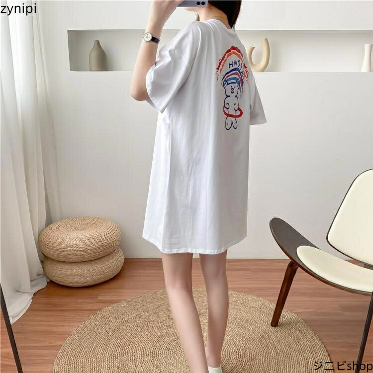 春 授乳服 授乳Tシャツ 半袖 授乳トップス ロング丈 レディース 夏 丸首 カットソー マタニティウェア 授乳口付 ロンt 体型カバー 授乳Tシャツ 産前 産後 入院 レディース かわいい くま柄 部屋着