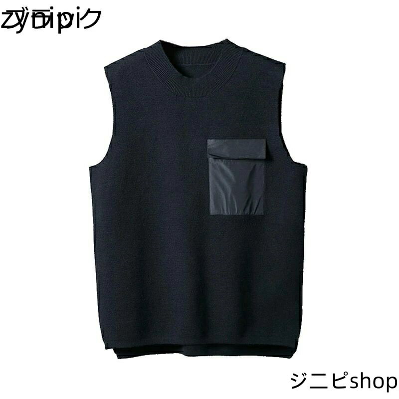 【マラソン7％OFF+P5倍】日系 ニットベスト チョッキ メンズ 綿 ゆったり 着回し 毛玉防止 春秋 暖かい レイヤード 簡約 ストリート 通勤 通学 お出かけ セーターベスト カジュアル 重ね着 ブラック 2XL 大きいサイズ