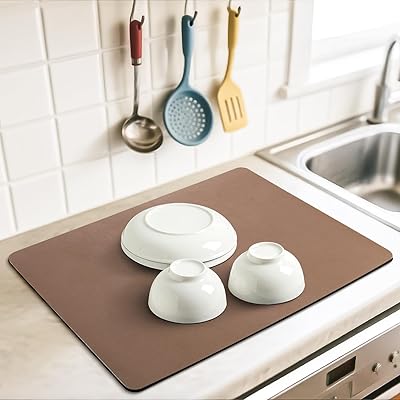 Rakuten - 水切りマット 珪藻土 キッチン 食器 水切り 40x30cm 食器乾燥マット 丸めて 収納 滑り止 皿置き