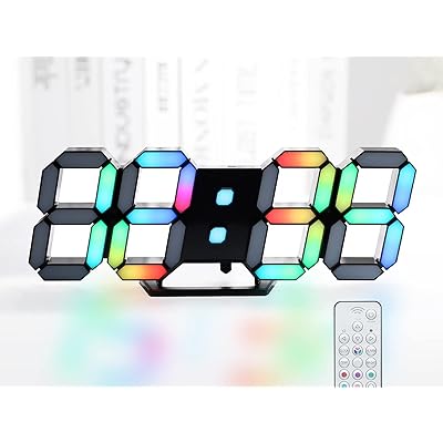 Rakuten - 多色デジタル時計 7色LED ネオン RGB壁掛け/置き型 明るさ調整可能 9.7インチ リモコン付き 時
