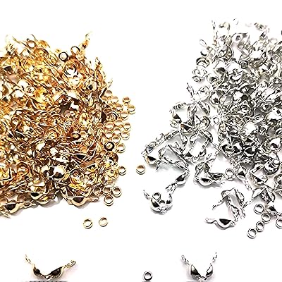 ボールチップ カシメ玉（つぶし玉）付き 約8mm 玉約2mm ヒモ留め 約400組 ゴールド/シルバー 各