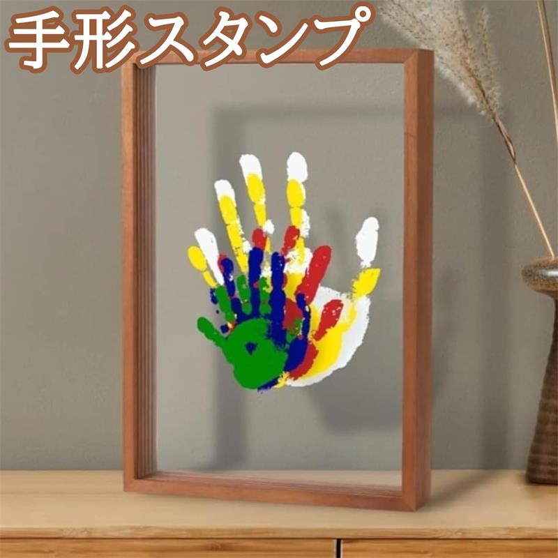 手形スタンプ 透明 木製 フォトフレーム DIY 手形と足形キット 家族の手形フォトフレーム お土産 成長..