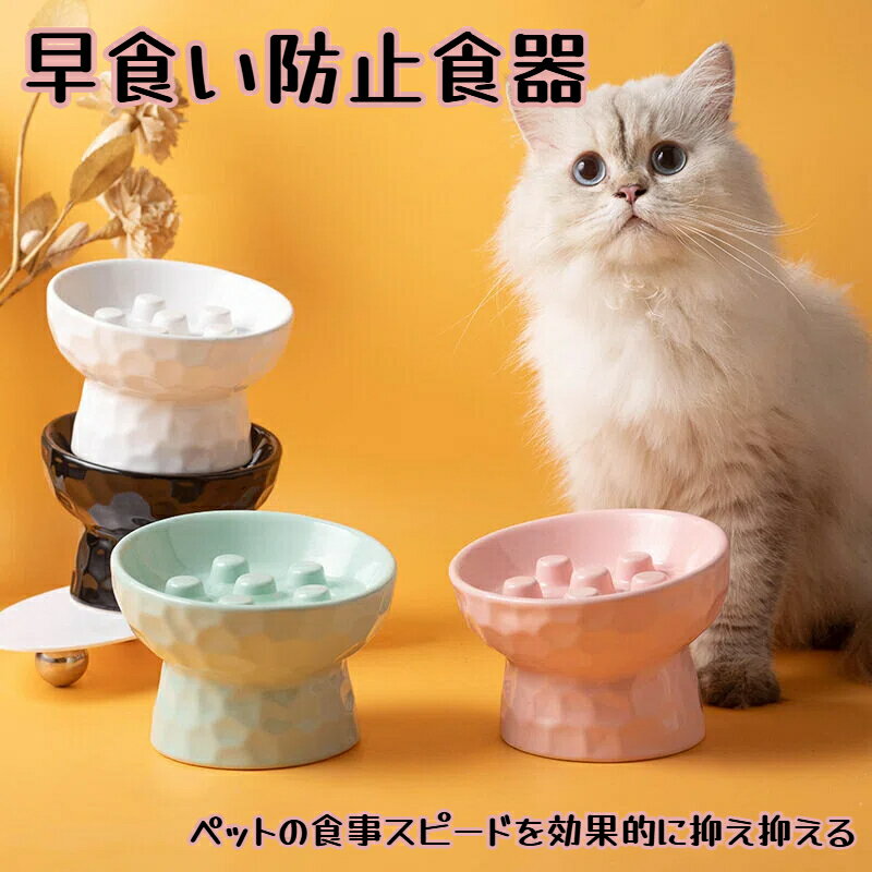 Rakuten - 早食い防止 食器 犬 猫 はやぐい防止皿 小型犬 えさ皿 陶器 脚付フードボウル 高さ 15度の傾斜 吐き戻し軽減 肥満予防 首の負担を軽減