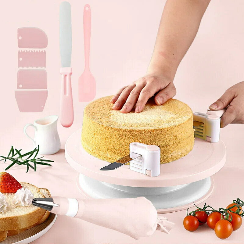 ケーキ 回転台 直径27.5cm ケーキ装飾台 360度回転 絞り口金セット セット 絞り袋 絞り口金 ケーキ作り用 ターンテーブル シリカゲルマット スクレーパー 付き ベーキング ツール デコレーション用 ケーキスタンド 目盛り PPプラスチック 滑り止め 2