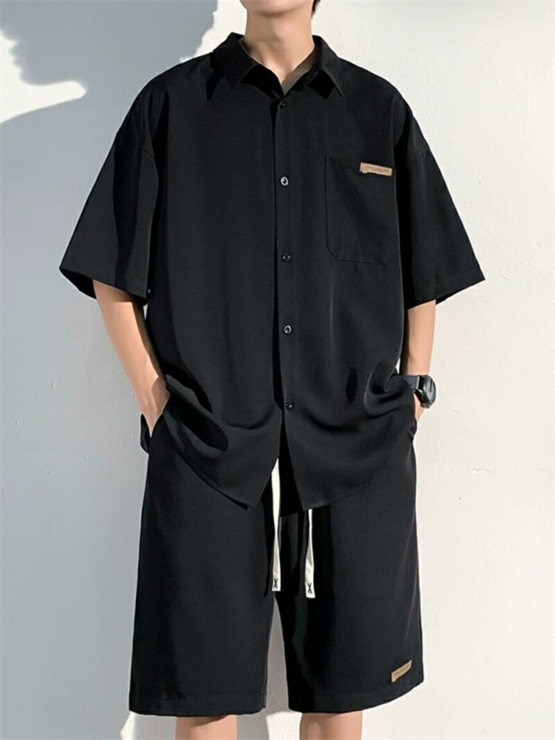 メンズ シャツ 上下セット 半袖 夏服 五分袖 冷感 メンズ おおきい サイズ ゆったり アイスシルク かっこいい 快適通 大きいサイズ 気性 軽い 柔らかい ビジネス カジュアル ビッグ シルエット おしゃれ 無地 シンプル オシャレ