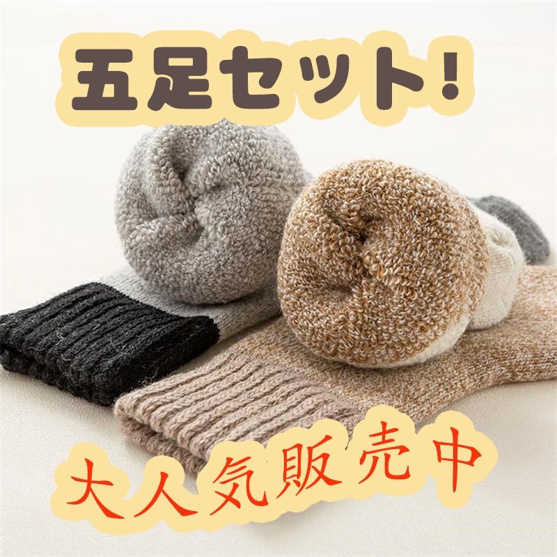 楽天ミソラ雑貨屋靴下 5足セット メンズ ソックス 冬 厚手 極厚裏パイル 極暖38℃恒温 かかとつま先補強 吸汗 抗菌消臭 暖かい 伸縮性 耐久性 保温 アウトドア 室内 冷凍庫 登山 キャンプ スキー 通勤 通学 24-28cm 男女兼用