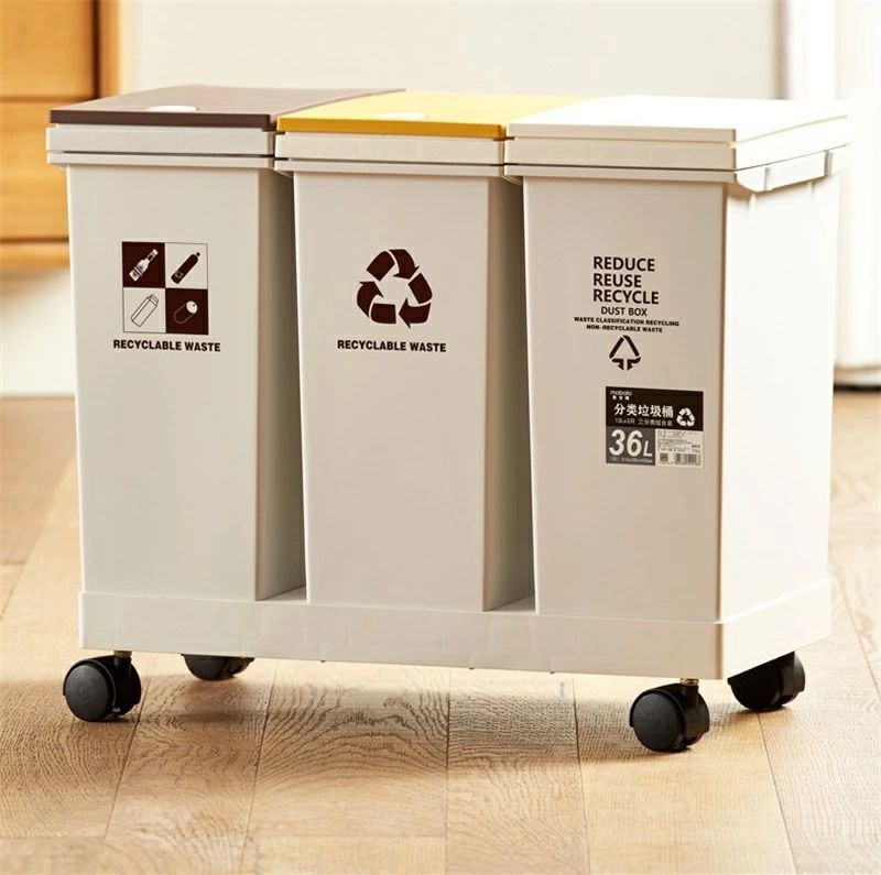 ゴミ分別ゴミ箱 家庭用屋根付きリビングルーム 大型キッチン 特殊な乾湿分別ゴミ箱 跳ねるロック設計 ..