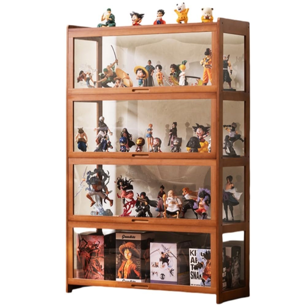 ショーケース フィギュア ディスプレイキャビネット コレクションケースショーケース アクリル ショーケース 木製 透明パネル キャビネット ディスプレイケース 棚 コレクションラック フィギュア グッズ 大容量 ディスプレイケース (4層70インチ,カーキ)