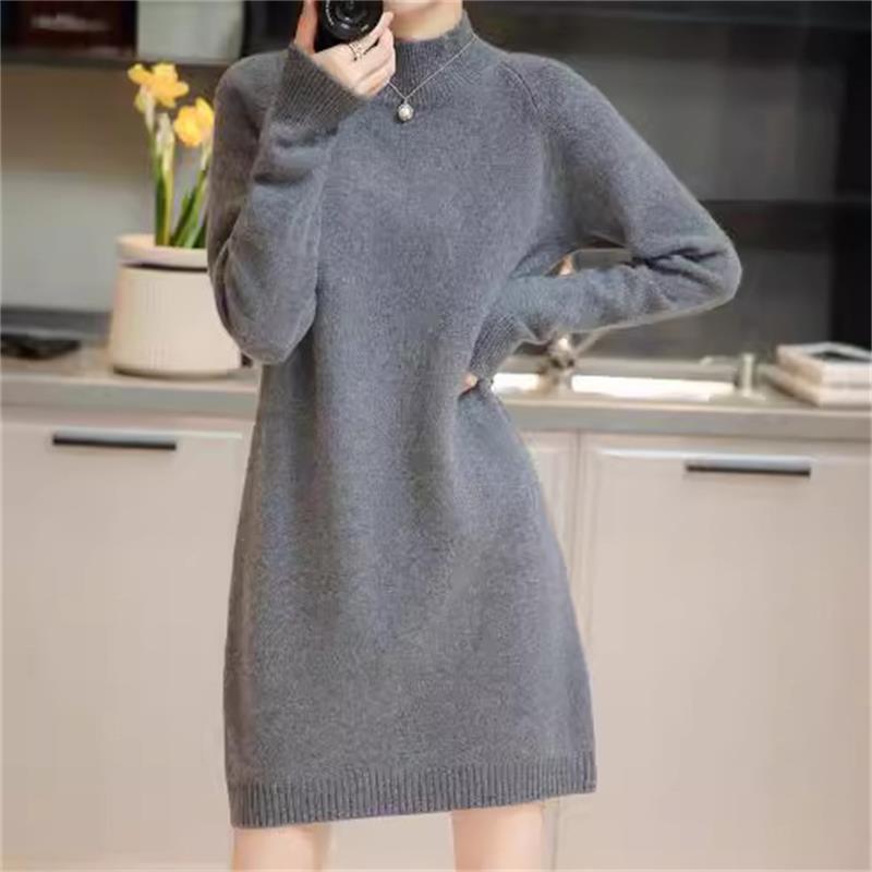 Rakuten - ニットワンピース レディース 秋冬 セーター ワンピース カシミヤ調 長袖 ミディアム丈 ゆったり 暖かいワンピース冬 厚手 伸縮性 ハイネック スリムフィット 着痩せ効果 シンプルデザイン カジュアル・オフィス