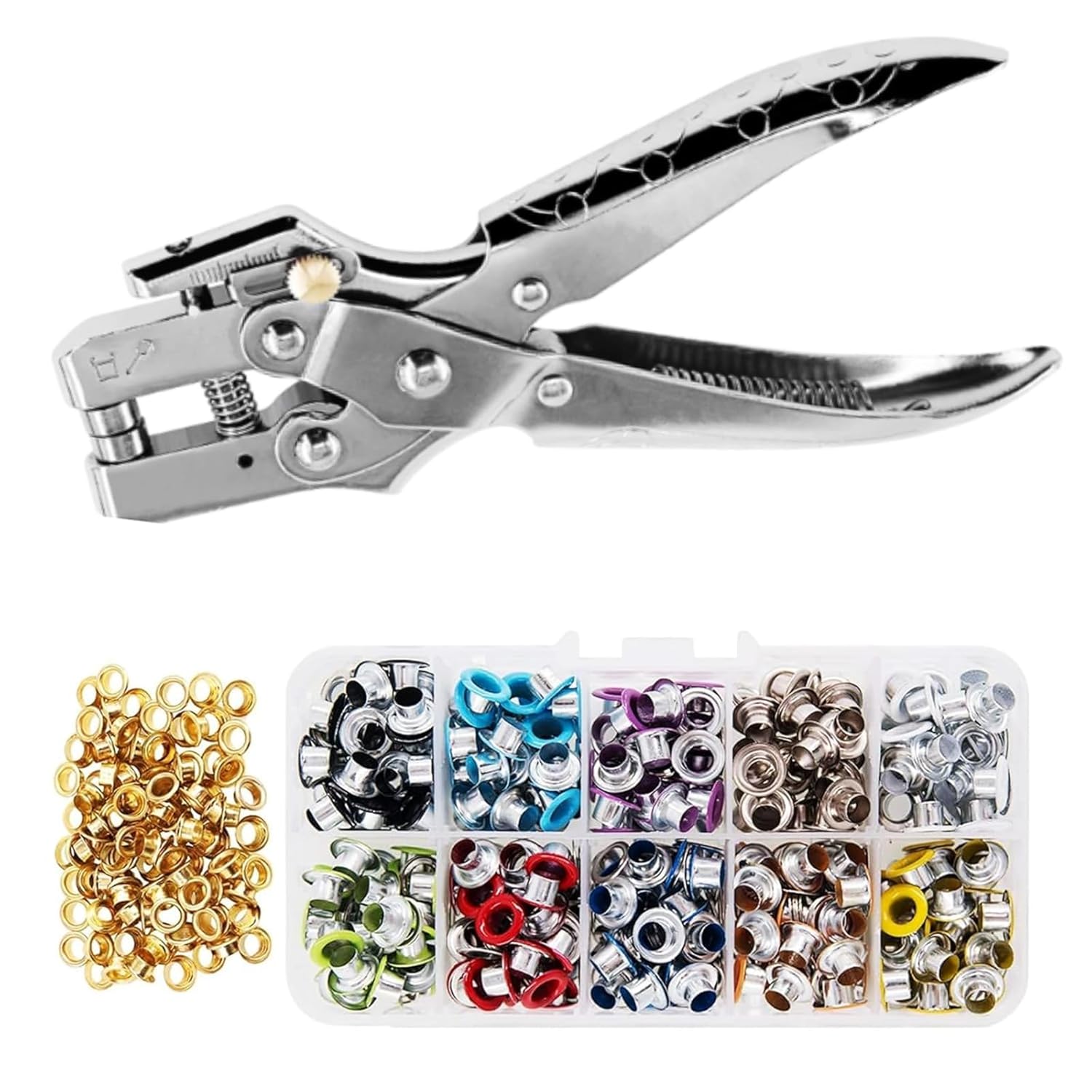 ハトメパンチ オープン工業 穴あけパンチ 穴あけ工具 リベットパンチ パンチプライヤー 使用やすい 炭素鋼 革細工 両面ハトメパンチ DIY手作り 金属リングボタン ペンチ付き ベット設定ツール 衣服作り 皮革用 穴径4.5mm