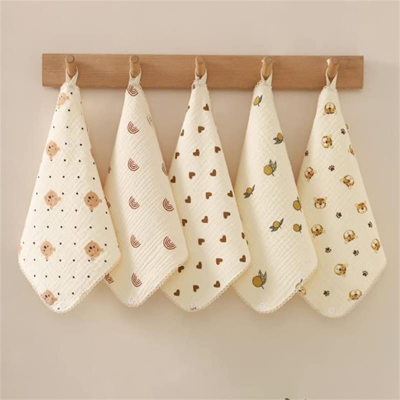 【素材】綿（100％天然素材）【サイズ】25*25cm 【セット】5枚 【柔らかく肌触りが良いハンカチ】優しい風合いのイブルガーゼは赤ちゃんの肌を繊細に柔らかく包み込みます、速乾性?保湿性も優れます、毎日使いやすい素材です。洗いほど柔らかく...