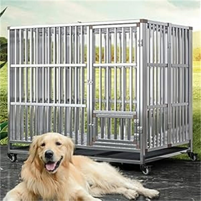 Cage - 犬用ケージ あらゆる種類のペットの犬と猫に適したステンレス製の犬用ケージ、大型犬と犬用ケージ ペット かご キャリーバック 厚 大型 小型 中型犬 クレート おしゃれ 鉄製 ステンレス鋼 (E-147)