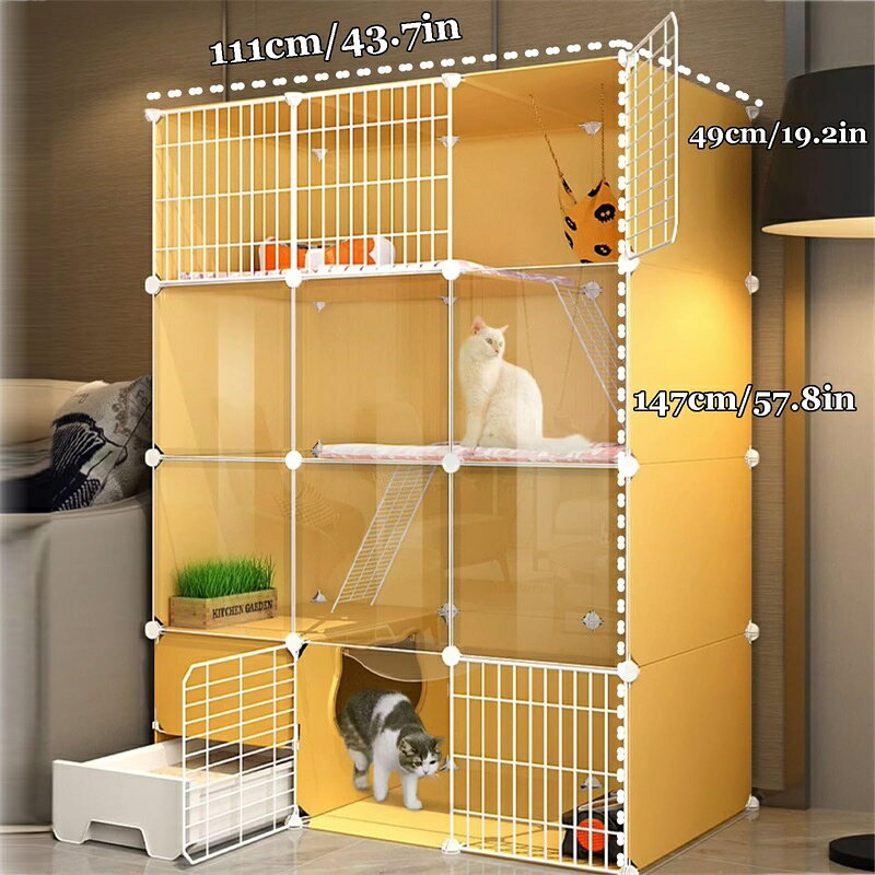 ミソラ雑貨屋の猫ケージ 屋内 大型 トイレ付き 3段 DIY 猫ベビーサークル 取り外し可能な金属ワイヤー犬小屋クレート 大型運動場所 1〜2匹の猫に最適｜アングル2