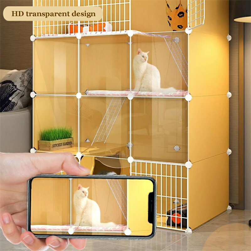ミソラ雑貨屋の猫ケージ 屋内 大型 トイレ付き 3段 DIY 猫ベビーサークル 取り外し可能な金属ワイヤー犬小屋クレート 大型運動場所 1〜2匹の猫に最適｜アングル3