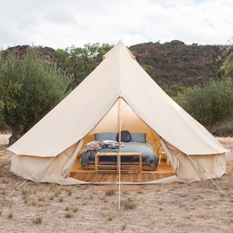 Touring Tent - コットンキャンバスベルテント、 ベルテント 大型テント アウトドア キャンプ テント、8〜10人用の防水通気性ユルトテント、ファミリーキャンプ 設営簡単 撥水 通気 遮光 焚火 グループキャンプ 露營場 四季適用