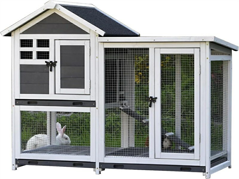 樂天商城 - 鶏小屋 屋外チキンコープ マルチレベル耐候性鶏舎 巣箱付き1200*630*950mm木製家禽ケージ ラン ランプ 金網 取り外し可能な底 丈夫で丈夫 水で洗える組み立て簡単 鶏用ケージ Gray