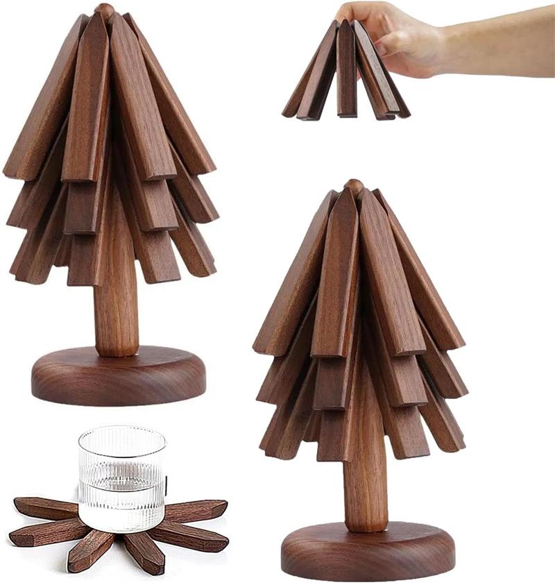 コースター 北欧 おしゃれ 木製 セット オブジェ おしゃれ 飾り かわいい クルミ 折りたたみ式 耐熱 ナチュラル 滑り止め 断熱マット コップ敷き カフェ 水洗い ギフト 贈り物 誕生日 インテリア 新築祝い コースター3枚 ツリー型 3枚入り クリスマス プレゼント
