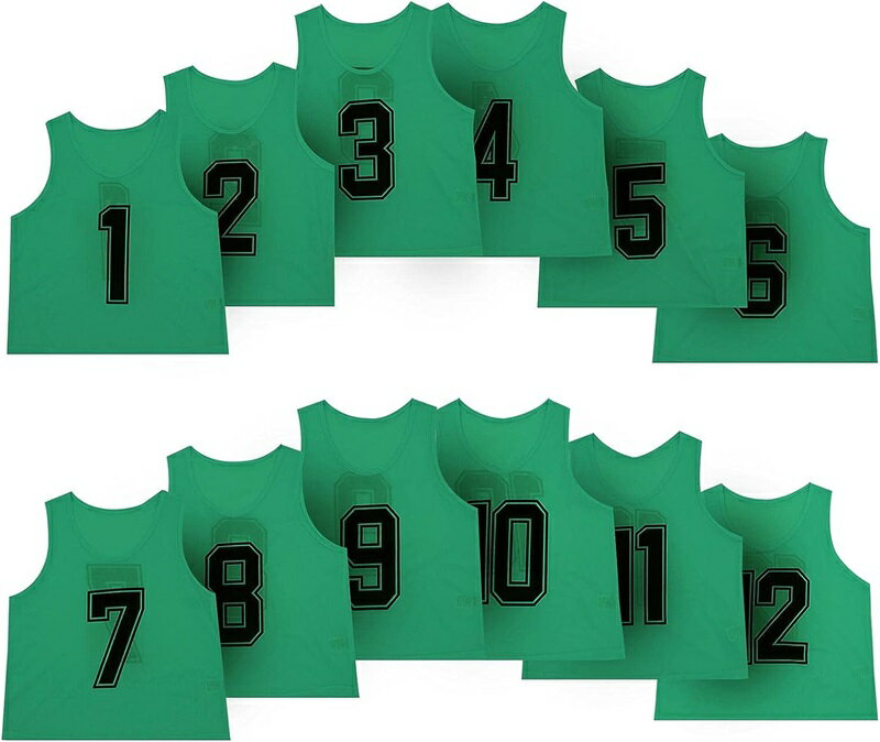 大人用 12枚 1〜12番 裏表前後ろ番号あり 収納バッグ付き 12色 吸汗 軽量 良通気 男女兼用 サッカー バ..