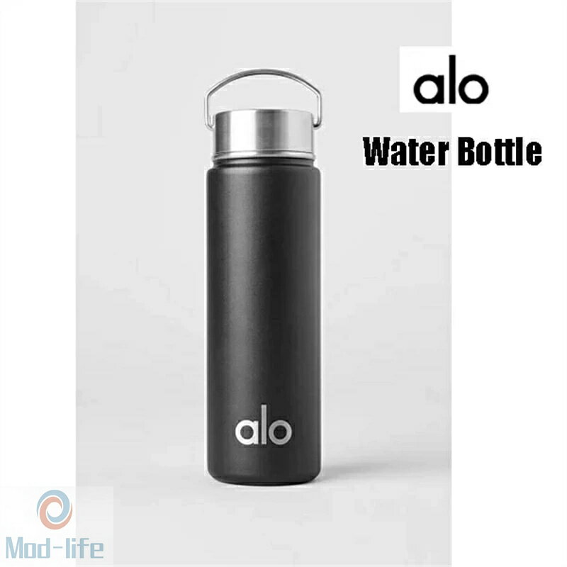 alo Yoga Water Bottle ウォーターボトル 普段使い用 アローヨガ 実用的 スタイリッシュ 通勤 通学 ジム ギフト シンプルブラック タンブラー ベストセラー商品 マイボトル ハンドル付き アルミニウム 軽量 ロゴ入りボトル お手入れ簡単 水分補給 おしゃれ