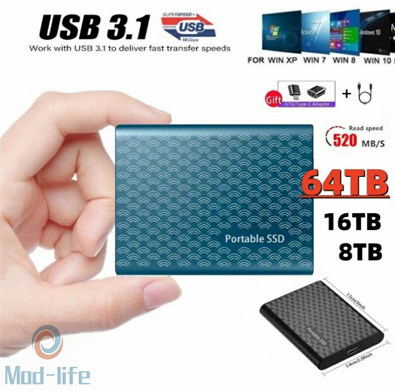 SSD 1TB 外付 ポータブルSSD 外付けハードディス USB-A/USB-C両対応 500GB 超薄型ポータブル ハードディスク 2TB USB3.1 Type-C 対応 スマホ互換可 耐衝撃