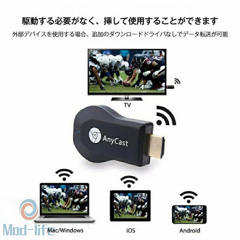 SALE！【一年保証】【2026新登場】最新 アップグレード版 anycast 新品 クロームキャスト ミラーリング iphone hdmi 変換アダプター スマホ テレビに映す プロジェクター wifi エニーキャスト ドングルレシーバー 楽天tv AbemaTV リモートワーク 4k スマホ 動画 テレビで見る zzysyouji-10020007 Mod-life サンプル画像3