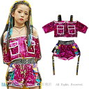 上下セットアップ KPOP ダンス衣装 スパンコール ショットパンツ キッズ 社交ダンス 衣装 ジャズダンス 衣装 子供 ガールズ チア ユニフォーム チアリー...