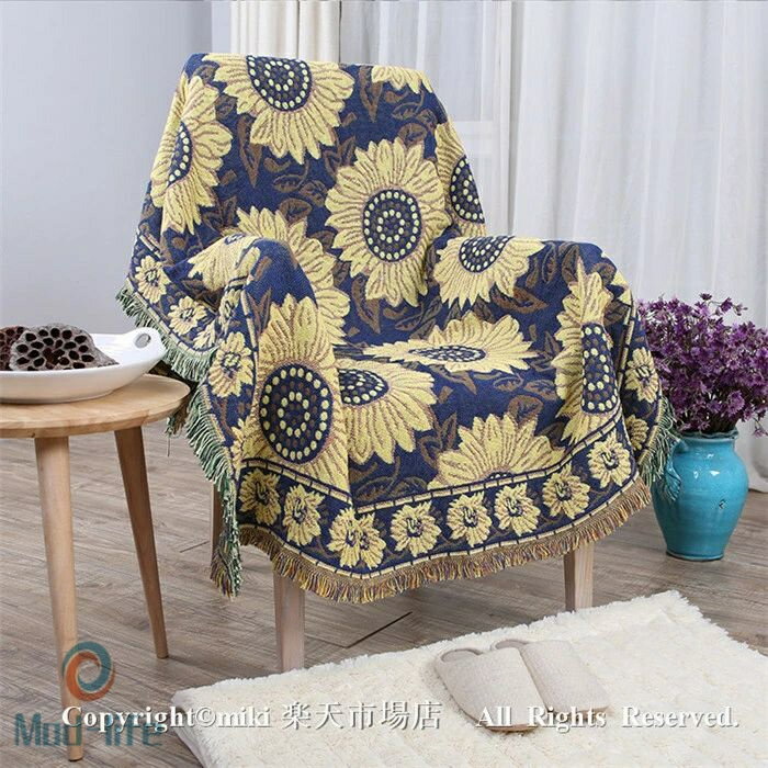 130cm×180cm 毛布 ひまわり ニット ブランケット 掛け毛布 大判 かわいい ひざ掛け プレゼント 通年使用 北欧風 ソファカバー おしゃれ 長方形 コットン ベッド ソファー マルチ カバー テーブル クロス フリンジ 付き ラグ カーペット マット エスニック 送料無料