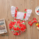 【2点セット】スイカ ロンパース 綿65% 夏用 女の子 オーバーオール 送料無料 子供服 ベビー服 新生児服 パジャマ 肌着 春夏 幼児 子ども 子供 乳児 赤ちゃん レッド 女の子 可愛い 通園 保育園 百日祝い 出産祝い プレゼント ギフト お誕生日 すいか melon ノースリーブ