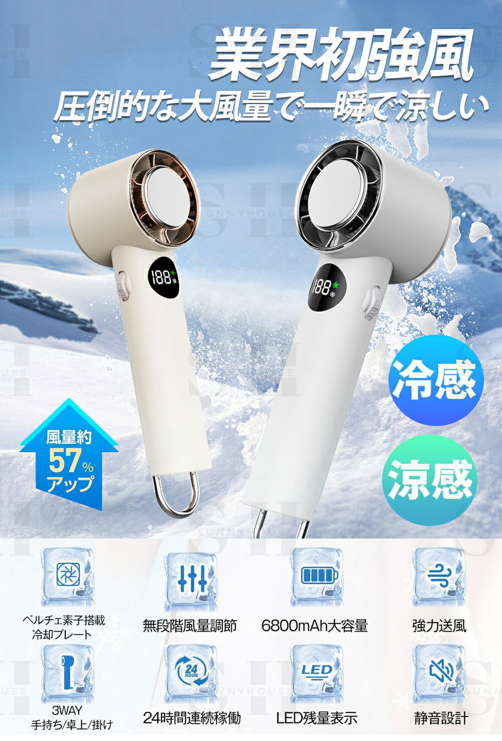 【2024新登場・瞬間冷却・3in1】 1秒冷却最大-17℃冷やす手持ち扇風機ハンディファン 3000mAh ハンディファンミニ 冷却プレート付きハンディファン 静音 扇風機 卓上 手持ち扇風機 強風 瞬間冷却 小型 超軽量 携帯扇風機 ポータブル扇風機 涼しい 冷感 充電式 コードレス