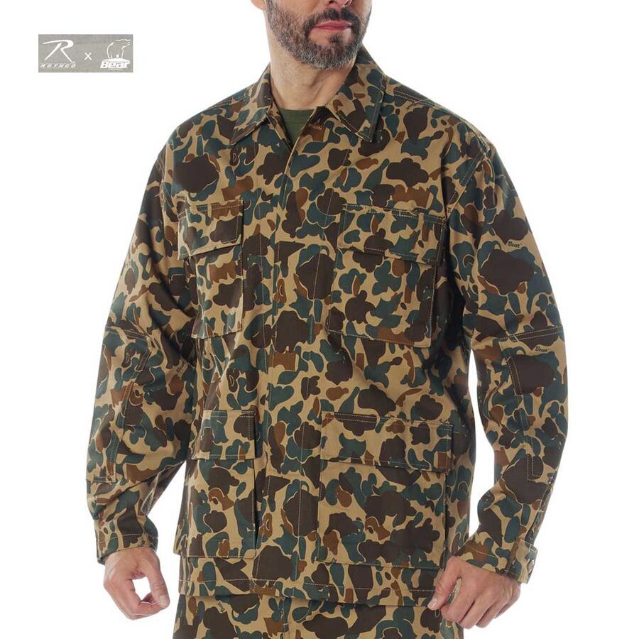 ロスコxベアのコラボレーション USA ミリタリーB.D.U.ジャケット 迷彩 フレッド・ベア・カモ柄Rothco X Bear Archery Fred Bear Camo BDU Shirt ◇値引きクーポンと39ショップ限定条件クリアで送料無料