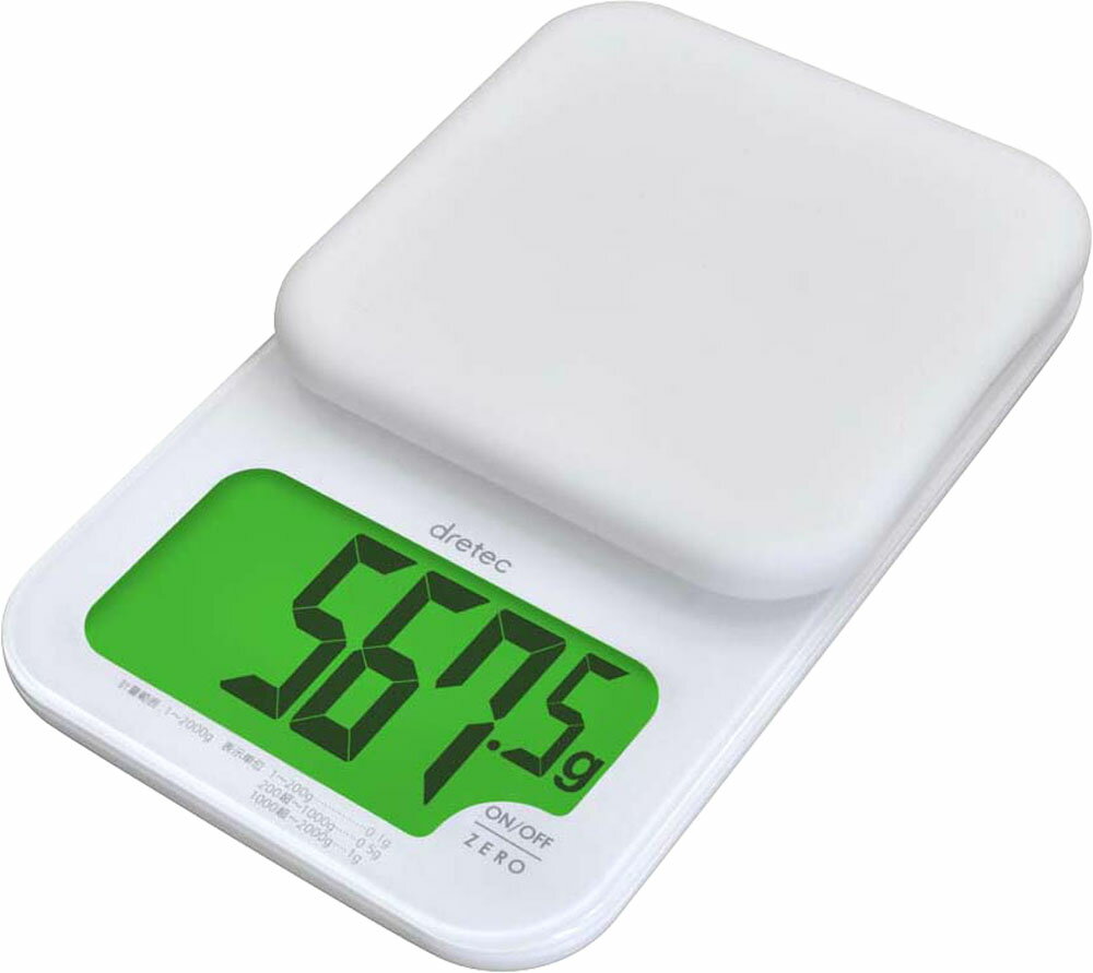 ドリテック デカ画面デジタルスケール 2kg ホワイト KS-262WT(1台)の写真