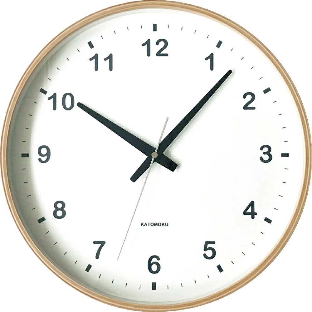katomoku plywood wall clock ナチュラル スイープ 連続秒針 km- φ の写真