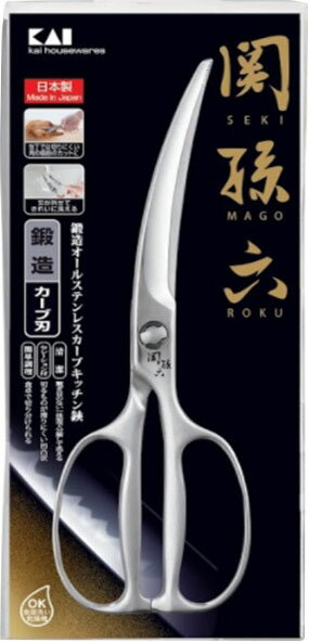 関孫六 鍛造オールステンレスカーブキッチン鋏 DH3346(1コ入)の写真
