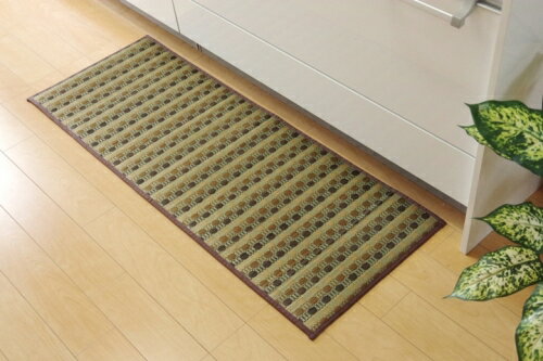 イケヒコ・コーポレーション キッチンマット 240 い草ドット柄 ブラウン ドロップ 約43×240cm 裏面:滑りにくい加工の写真